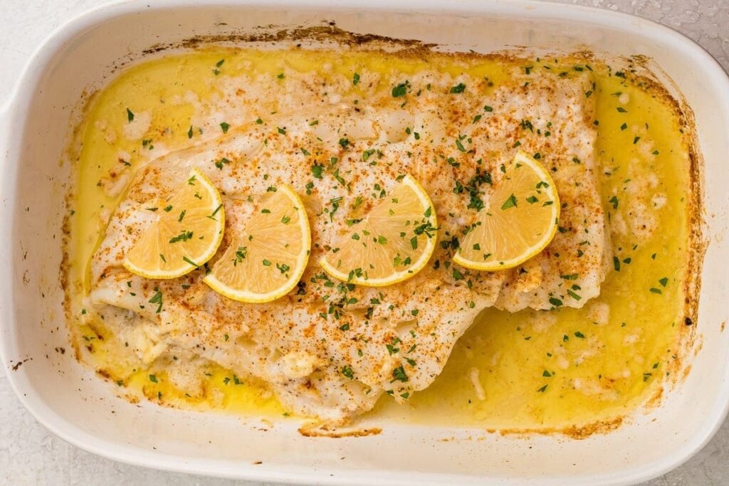 Baked Fish with Lemon Creamy Sauce