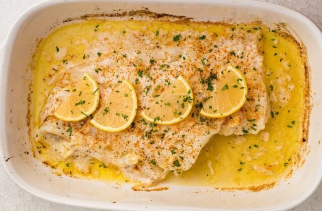 Baked Fish with Lemon Creamy Sauce